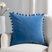 Dora Velvet Pom Pom Filled Cushion 45cm x 45cm Sky Blue