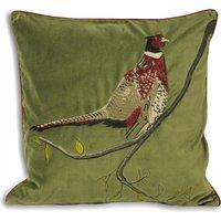 Hunter Velvet Pheasant Filled Cushion 45cm x 45cm Green