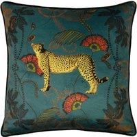 Tropical Cheetah Velvet Piped Filled Cushion 45cm x 45cm Teal