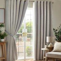 Chenille Triple Woven Ready Made Eyelet Blackout Curtains Silver