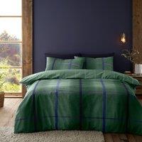 Catherine Lansfield Melrose Tweed Check Brushed Duvet Cover Bedding Set Green