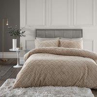 Catherine Lansfield Cosy Diamond Faux Fur Duvet Cover Bedding Set Natural