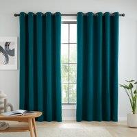 Catherine Lansfield Wilson Velvet Thermal Ready Made Eyelet Blackout Curtains Green