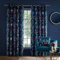 Catherine Lansfield Mya Tropical Birds Ready Made Eyelet Curtains Navy