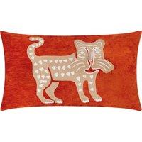 Dynasty Leopard Embroidered Chenille 30cm x 50cm Filled Boudoir Rust Orange