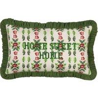 Feeoni Home Sweet Home Embroidered Cotton Filled Cushion 30cm x 50cm Willow Green