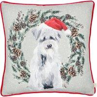 Evans Lichfield Christmas Dog Wreath Velvet Piped Filled Cushion 43cm x 43cm Multi