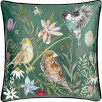 Meadow Bloom Birds Chenille Piped Filled Cushion 43cm x 43cm Teal