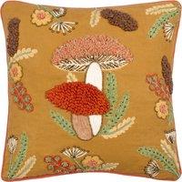 Mushroom Dell Embroidered Cotton Filled Cushion 45cm x 45cm Autumn Gold