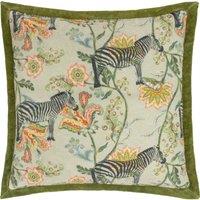 Sundara Velvet Filled Cushion 50cm x 50cm Ecru Green