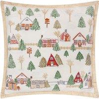 Winter Ski Lodges Embroidered Filled Cushion 50cm x 50cm Multi