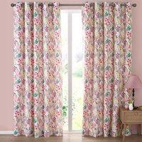 Catherine Lansfield Tilly Floral Reversible Ready Made Eyelet Curtains 66'' x 90'' Pink