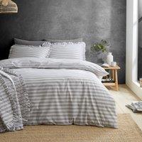 Style Sisters Frill Stripe Pure Cotton Duvet Cover Bedding Set Black White