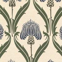 ANTE DECOR Highland Thistle Digital Print Fabric Cream Blue
