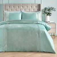 Soiree Iras Textured Pinsonic Duvet Cover Bedding Set Duck Egg