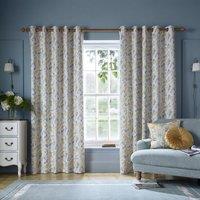 Laura Ashley Longston Sprig Ready Made Eyelet Curtains Ochre Yellow