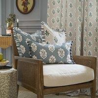 Sanderson Sessile Leaf Pom Pom Trim Printed 30cm x 50cm Filled Boudoir Delph Blue