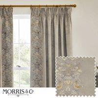 Morris & Co. Strawberry Thief Embroidered Velvet Ready Made Pencil Pleat Curtains Biscuit