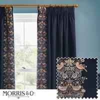Morris & Co. Strawberry Thief Embroidered Velvet Ready Made Pencil Pleat Curtains Indigo