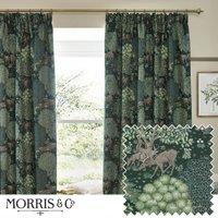 Morris & Co. Brook Woodland Jacquard Ready Made Pencil Pleat Curtains Forest Green