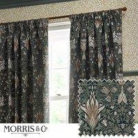 Morris & Co. Snakeshead Jacquard Chenille Ready Made Pencil Pleat Curtains Indigo Leaf