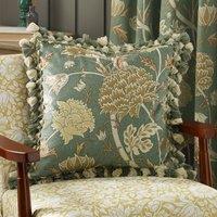 Morris & Co. Cray Tasselled Printed Velvet 55cm x 55cm Filled Cushion Sage Sunflower