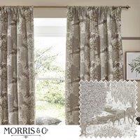 Morris & Co. Brook Woodland Jacquard Ready Made Pencil Pleat Curtains Linen