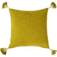 furn. Eden Slub Cotton Tasselled 45cm x 45cm Filled Cushion Moss