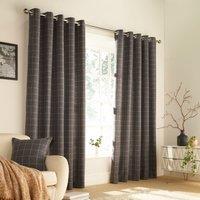 furn. Ellis Check Ready Made Eyelet Curtains Grey