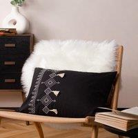 furn. Pritta Cotton Embroidered Tasselled 40cm x 60cm Filled Boudoir Black