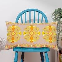 furn. Kalina Embroidered Cotton 35cm x 60cm Filled Boudoir Cushion Yellow