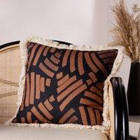 Paoletti Oromo Printed Geometric Fringed 45cm x 45cm Filled Cushion Brown