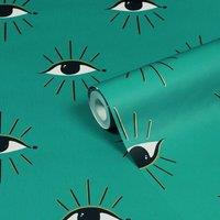 furn. Theia Gold Foil Easy to applye Wallpaper Turquoise