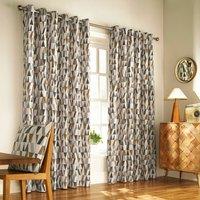 furn. Reno Geometric Ready Made Eyelet Curtains Charcoal Gold