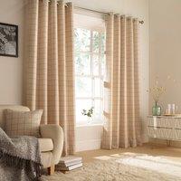 furn. Ellis Check Ready Made Eyelet Curtains Natural