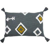 furn. Inka Tufted Tassle 40cm x 60cm Filled Boudoir Charcoal
