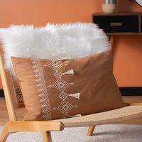 furn. Pritta Cotton Embroidered Tasselled 40cm x 60cm Filled Boudoir Cinnamon