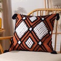 furn. Aquene Tufted Tasselled 50cm x 50cm Filled Cushion Brick Black