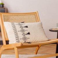 furn. Pritta Cotton Embroidered Tasselled 40cm x 60cm Filled Boudoir Natural