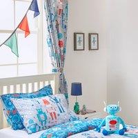 Little furn. Robot Kids Ready Made Pencil Pleat Curtains 66 x 72 Blue