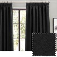 Furn. Dawn Textured Ready Made Pencil Pleat Blackout Curtains Black