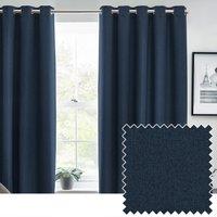 Furn. Dawn Textured Ready Made Eyelet Blackout Curtains Midnight