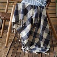 Yard Chesil Check Tasselled Cotton 130cm x 170cm Throw Navy