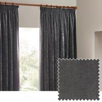 Yard Heavy Chenille Velvet Ready Made Pencil Pleat Curtains Charcoal