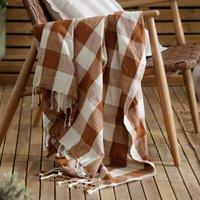Yard Chesil Check Tasselled Cotton 130cm x 170cm Throw Pecan