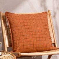Yard Linen Grid Check Printed 50cm x 50cm Filled Cushion Brick
