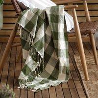 Yard Chesil Check Tasselled Cotton 130cm x 170cm Throw Moss