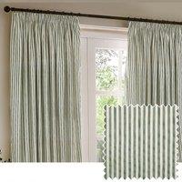 Yard Hebden Striped Cotton Ready Made Pencil Pleat Curtains Forest Green