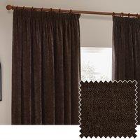 Yard Heavy Chenille Velvet Ready Made Pencil Pleat Curtains Brown