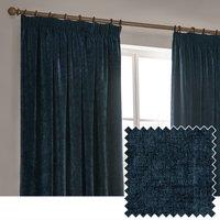 Yard Heavy Chenille Velvet Ready Made Pencil Pleat Curtains Navy